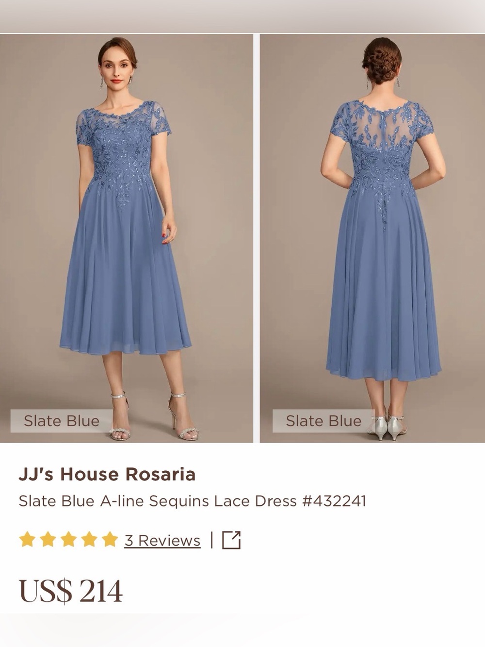 JJ's House Rosaria Slate Blue A-line Sequins Lace Dress